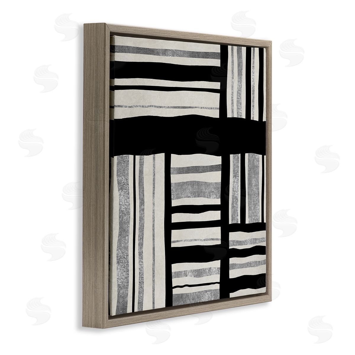 Ellie Roberts Abstract Perpendicular Lines Black Grey Beige Brown Floating Frame Canvas Wall Art Print
