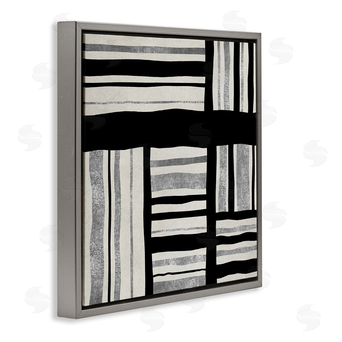 Ellie Roberts Abstract Perpendicular Lines Black Grey Beige Gray Floating Frame Canvas Wall Art Print