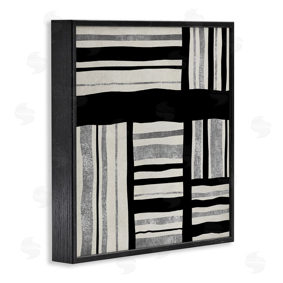 Ellie Roberts Abstract Perpendicular Lines Black Grey Beige Black Framed Glicee Wall Art Print