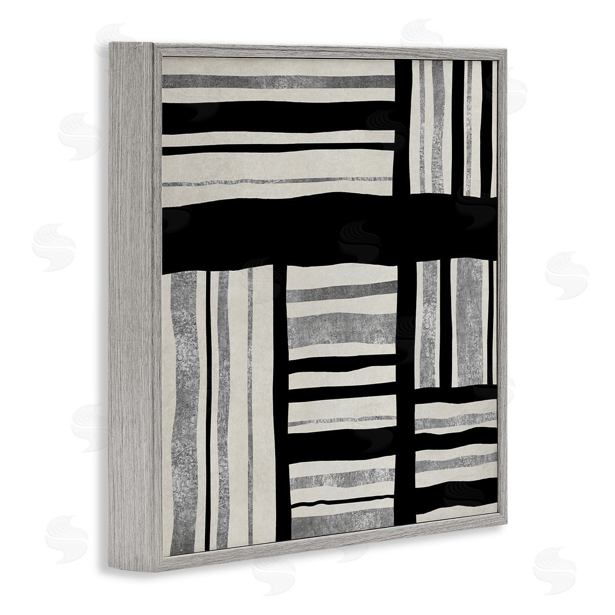 Ellie Roberts Abstract Perpendicular Lines Black Grey Beige Gray Framed Glicee Wall Art Print