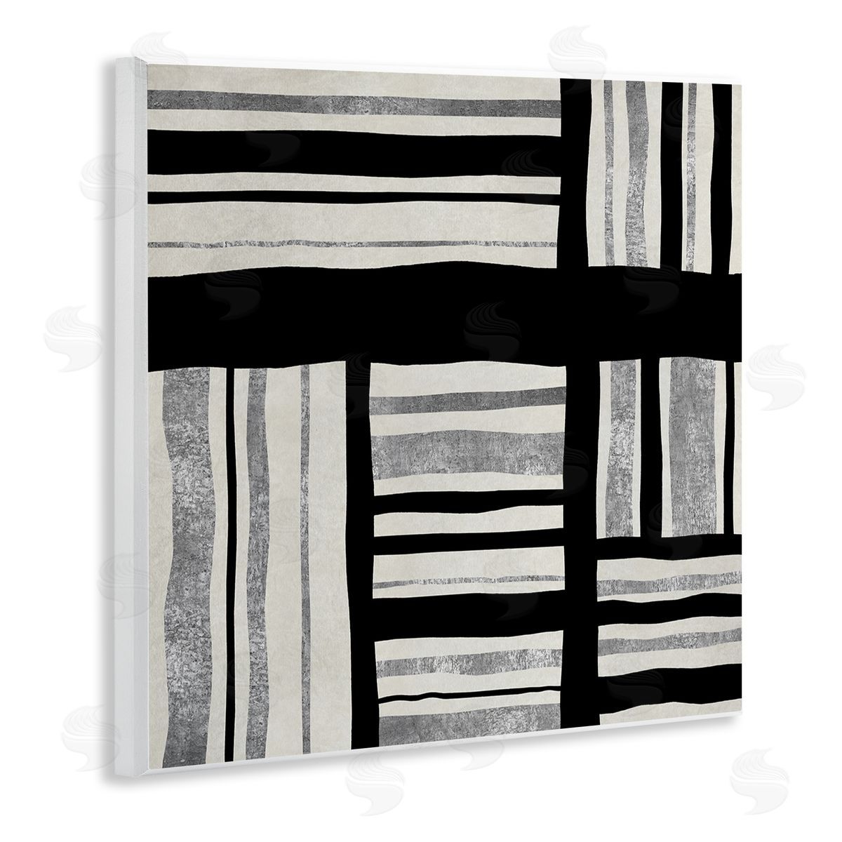Ellie Roberts Abstract Perpendicular Lines Black Grey Beige Wooden Wall Plaque Art Print