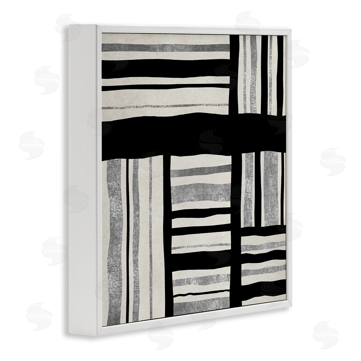 Ellie Roberts Abstract Perpendicular Lines Black Grey Beige White Framed Glicee Wall Art Print