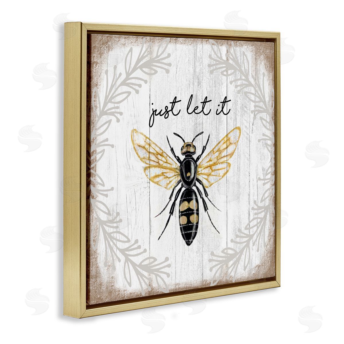Elizabeth Tyndall Just Let it Be Sentiment Country Bee Pun Gold Floating Frame Canvas Wall Art Print