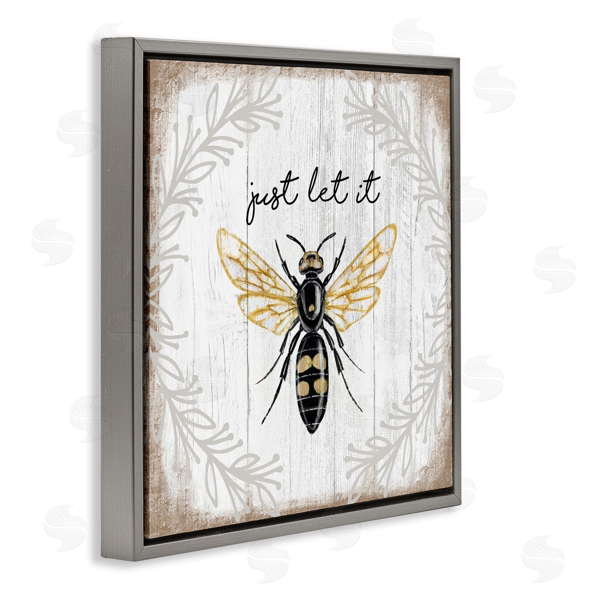 Elizabeth Tyndall Just Let it Be Sentiment Country Bee Pun Gray Floating Frame Canvas Wall Art Print