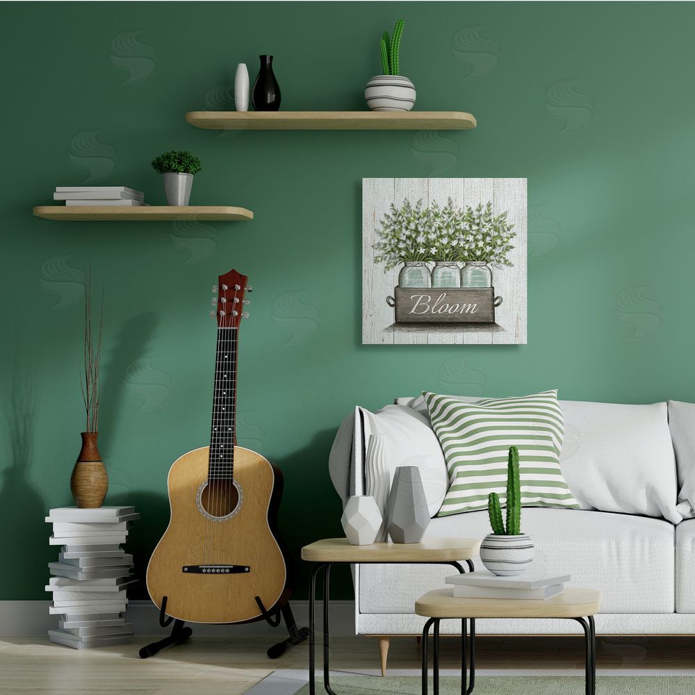 Elizabeth Tyndall White Wildflowers in Jars Bloom Sentiments Canvas Wall Art in Room