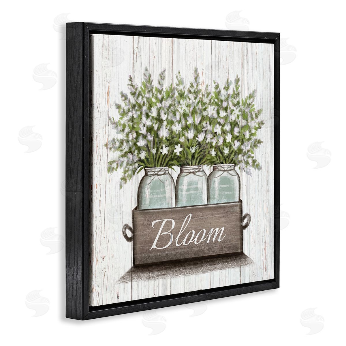 Elizabeth Tyndall White Wildflowers in Jars Bloom Sentiments Black Floating Frame Canvas Wall Art Print