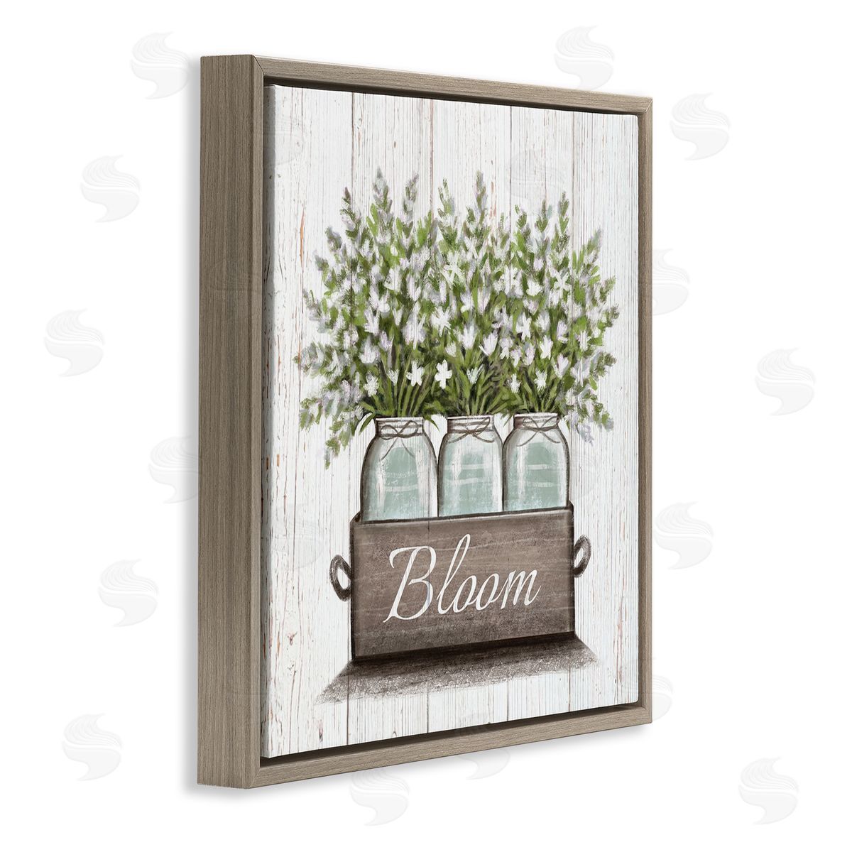 Elizabeth Tyndall White Wildflowers in Jars Bloom Sentiments Brown Floating Frame Canvas Wall Art Print