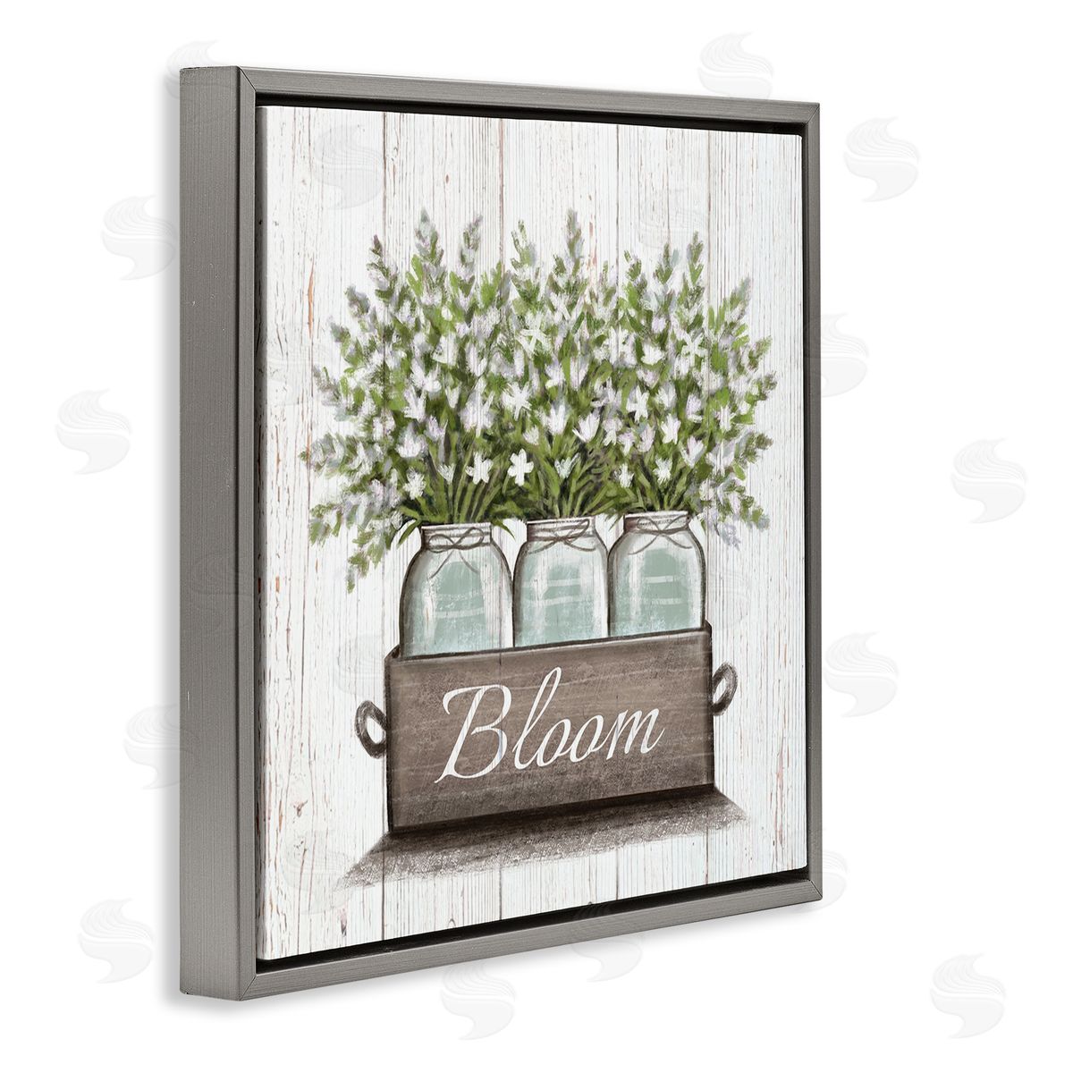 Elizabeth Tyndall White Wildflowers in Jars Bloom Sentiments Gray Floating Frame Canvas Wall Art Print