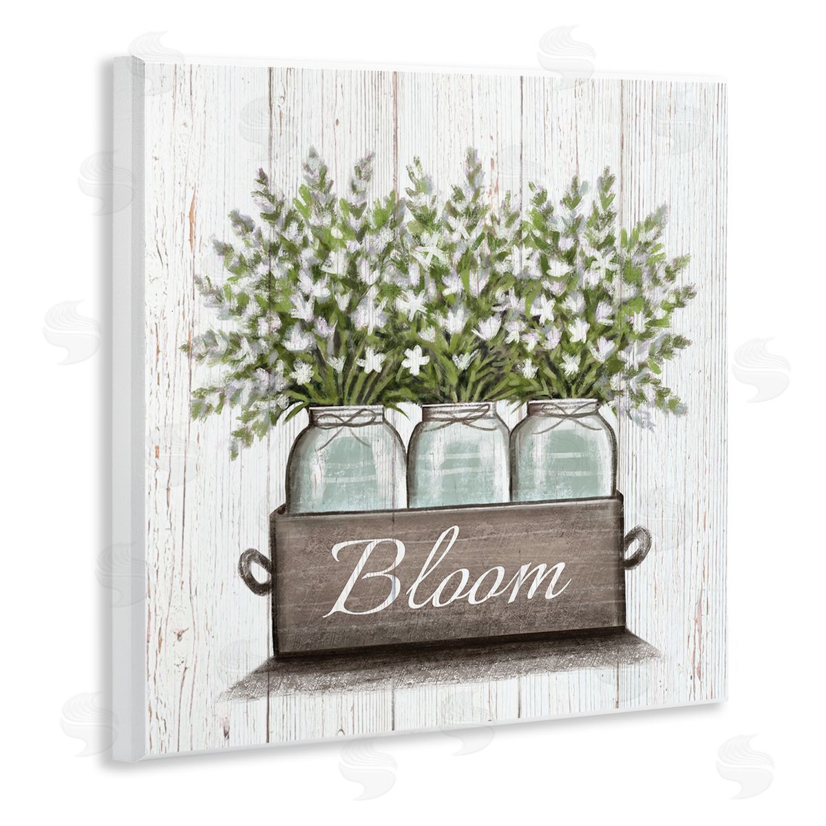 Elizabeth Tyndall White Wildflowers in Jars Bloom Sentiments Wooden Wall Plaque Art Print