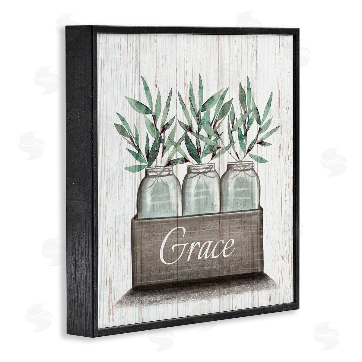 Elizabeth Tyndall Green Plant Foliage in Jars with Grace Sentiments Black Framed Glicee Wall Art Print