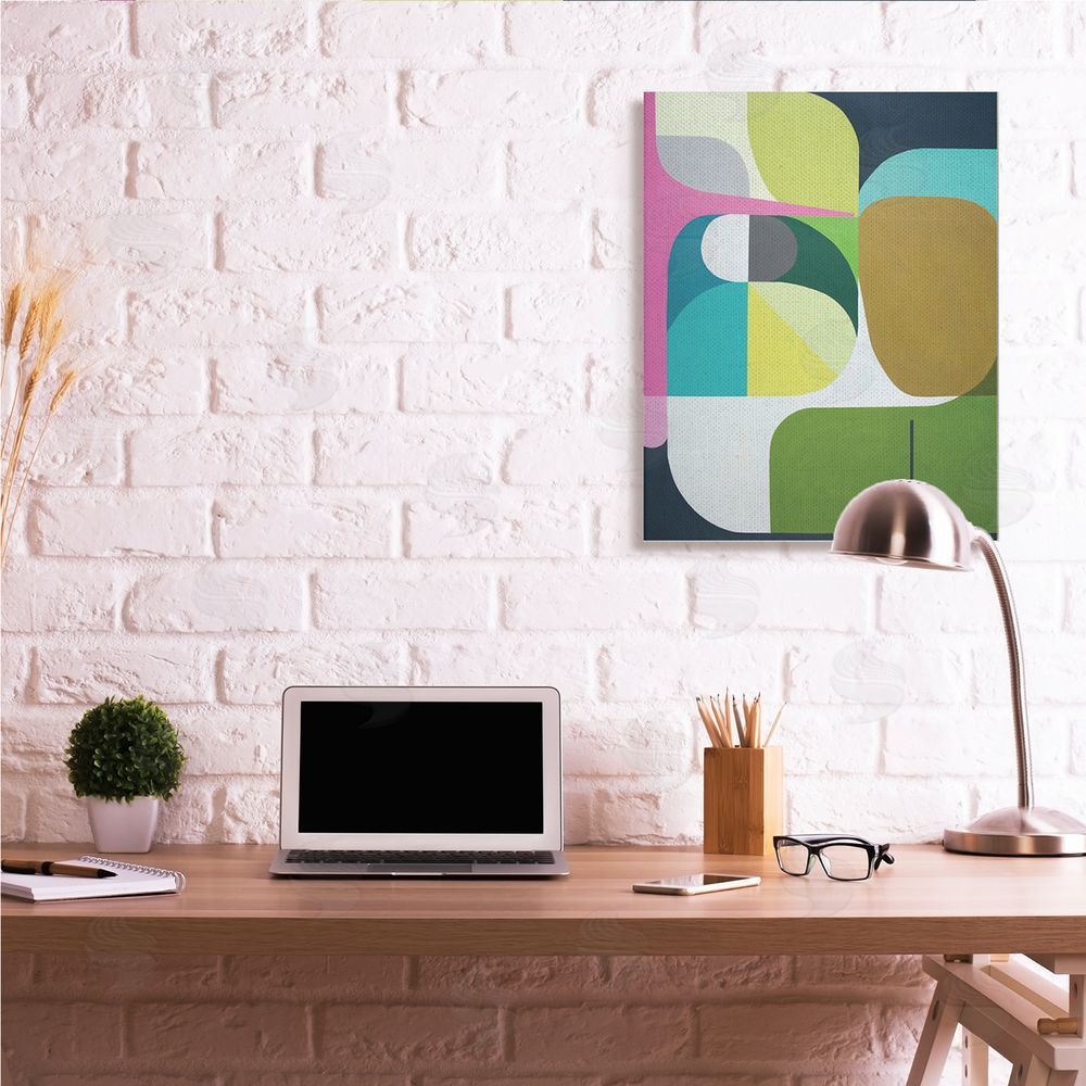 Marion Griese Abstract Curved Shapes Green Pink Brown