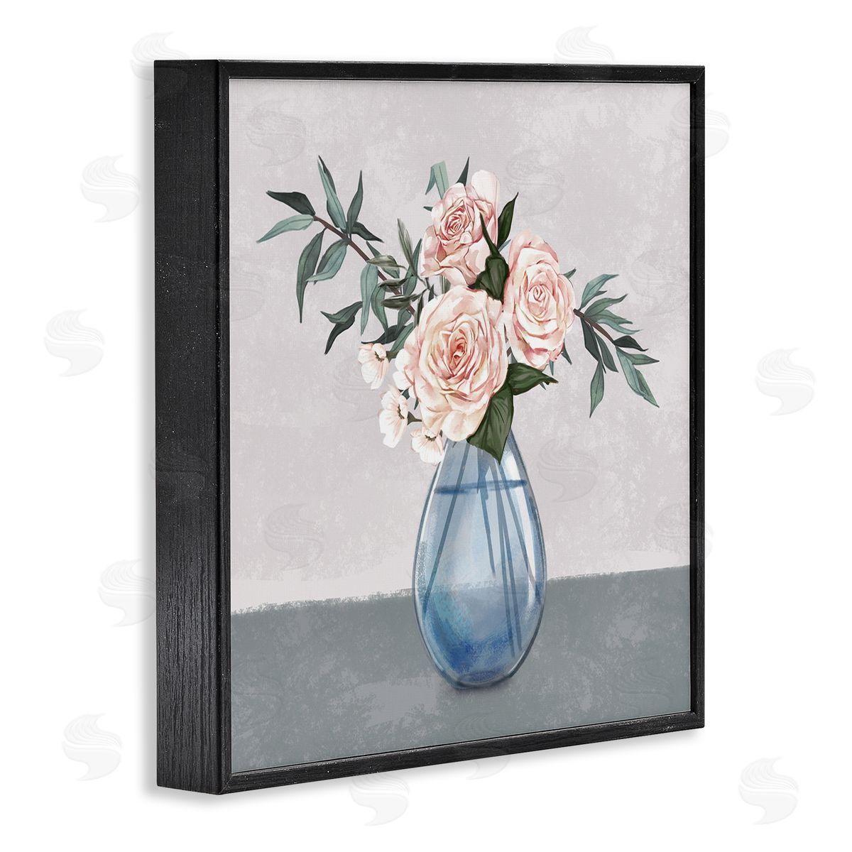 Ziwei Li Pink Roses Blue Teardrop Vase Soft Florals Black Framed Glicee Wall Art Print