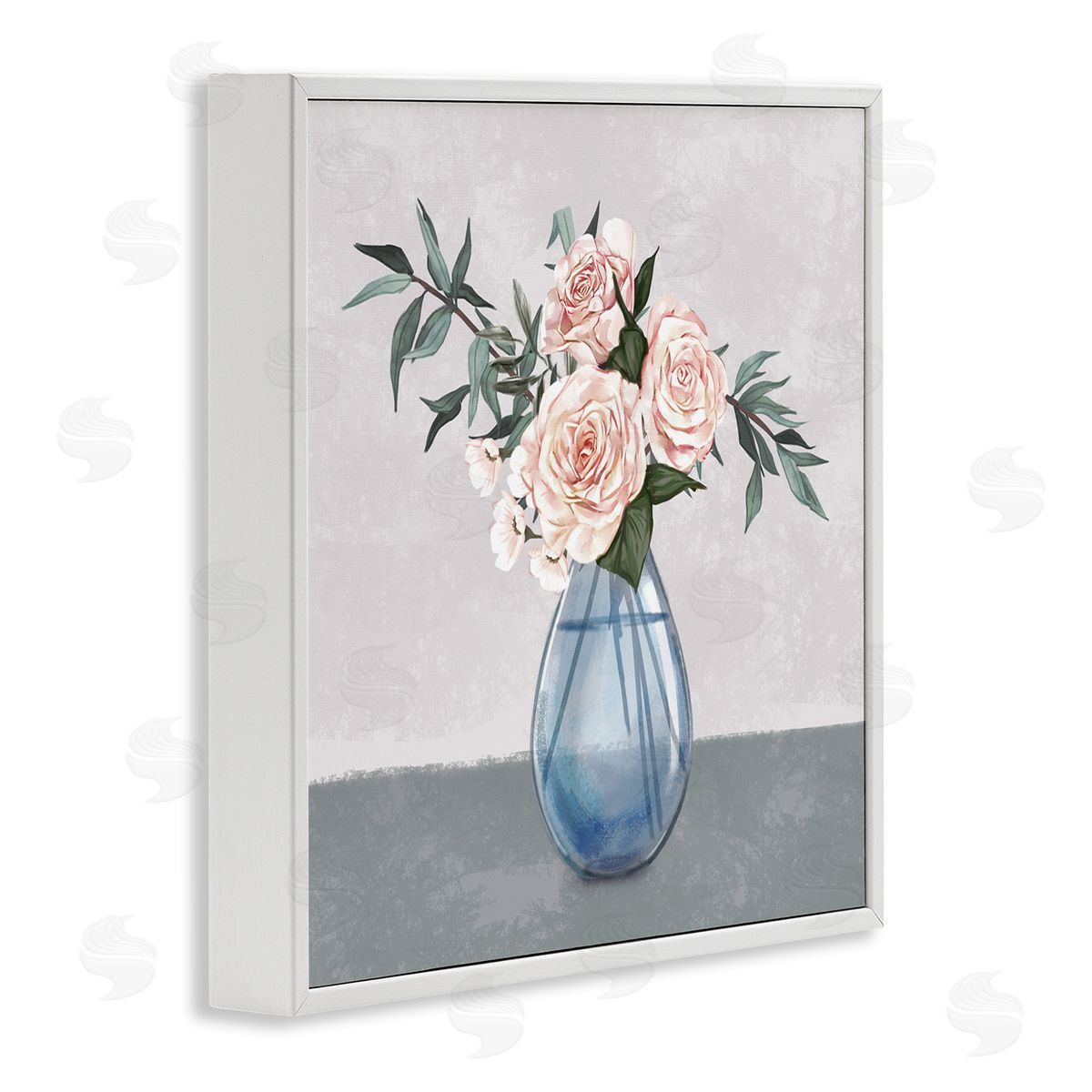 Ziwei Li Pink Roses Blue Teardrop Vase Soft Florals White Framed Glicee Wall Art Print