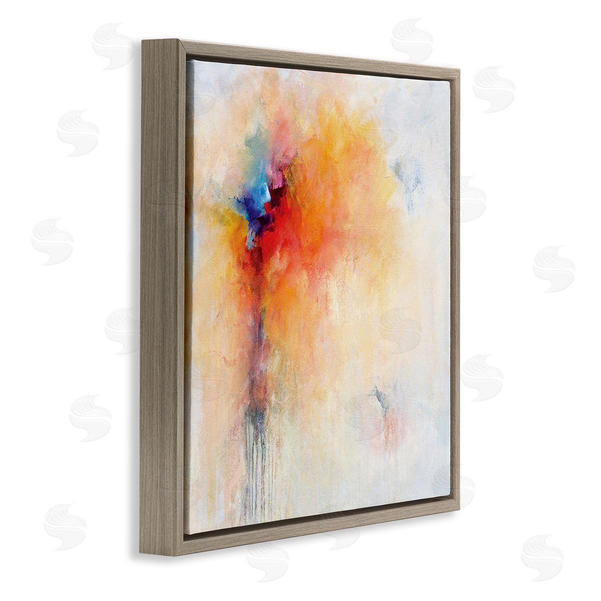 Karen Hale Abstract Paint Burst Expressive Orange Red Blue Brown Floating Frame Canvas Wall Art Print