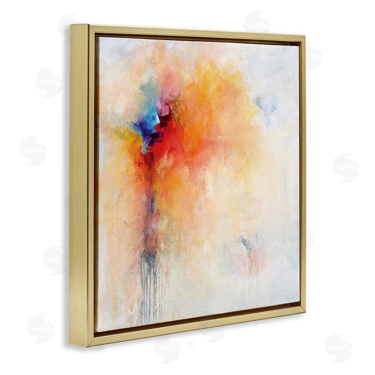 Karen Hale Abstract Paint Burst Expressive Orange Red Blue Gold Floating Frame Canvas Wall Art Print