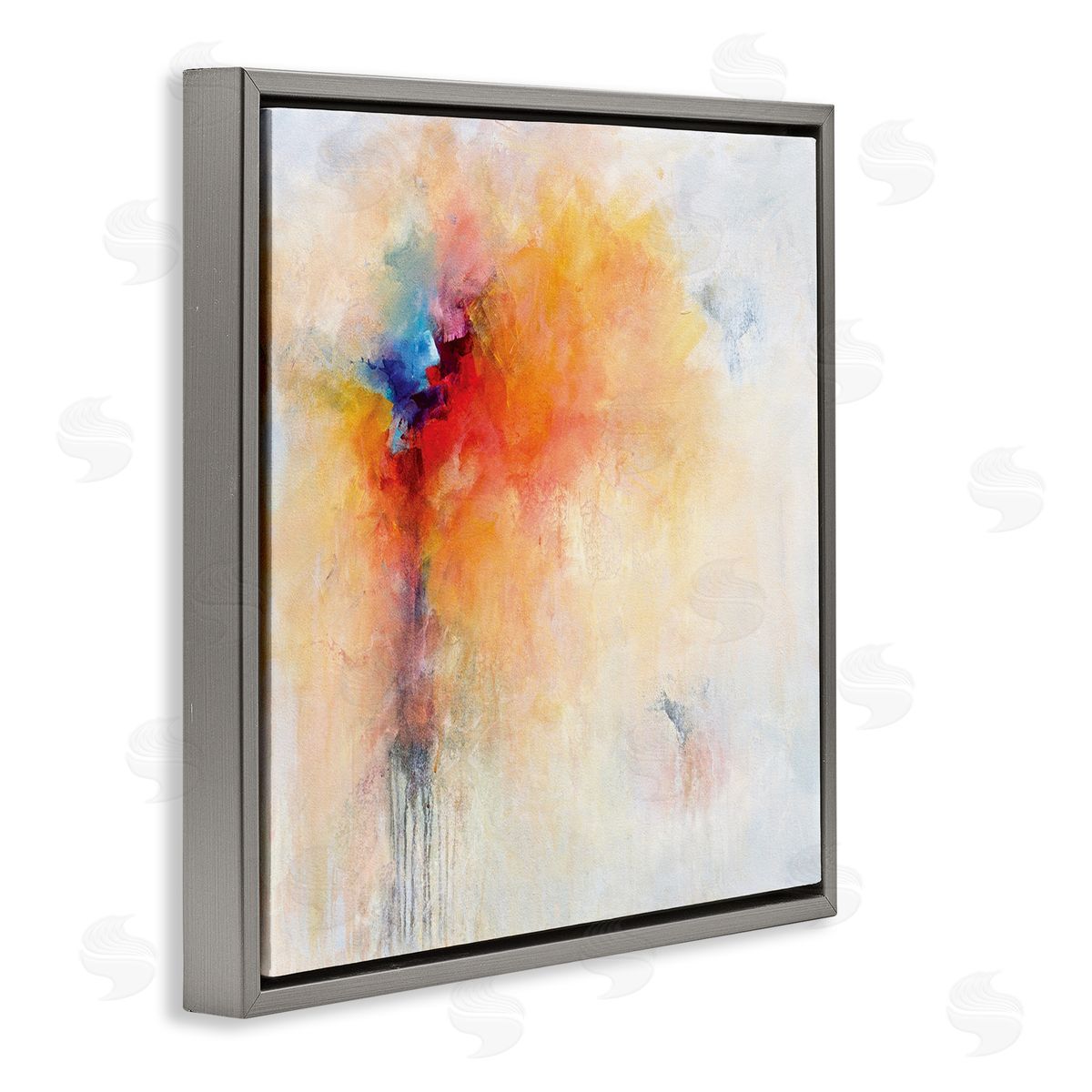 Karen Hale Abstract Paint Burst Expressive Orange Red Blue Gray Floating Frame Canvas Wall Art Print
