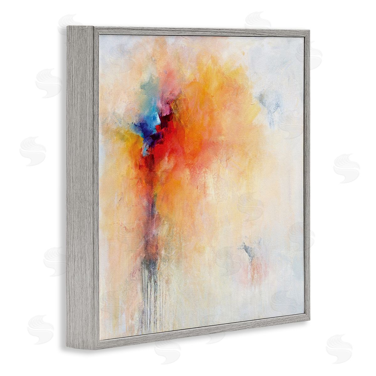Karen Hale Abstract Paint Burst Expressive Orange Red Blue Gray Framed Glicee Wall Art Print