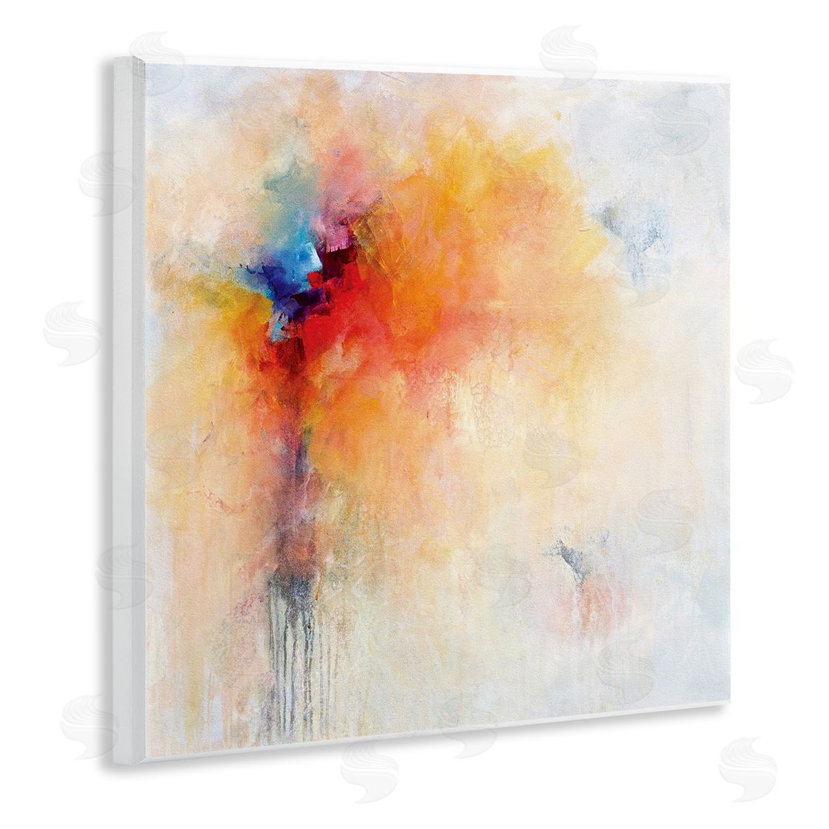 Karen Hale Abstract Paint Burst Expressive Orange Red Blue Wooden Wall Plaque Art Print