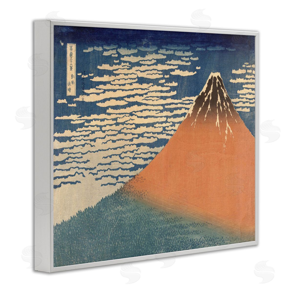 Katsushika Hokusai Vintage Eastern Mountain Landscape Illustration Blue Orange