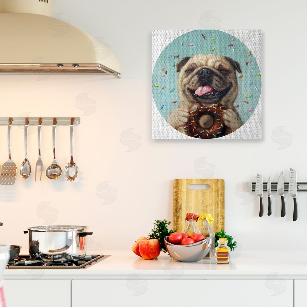 Lucia Heffernan Happy Pug With Sprinkle Donut Pet Dog Canvas Wall Art in Room