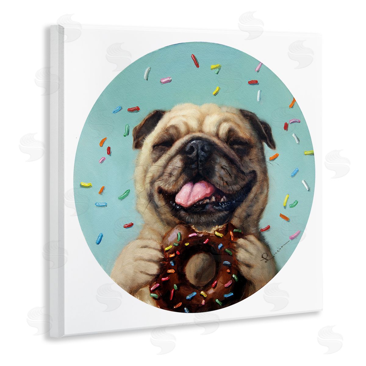 Lucia Heffernan Happy Pug With Sprinkle Donut Pet Dog Wooden Wall Plaque Art Print