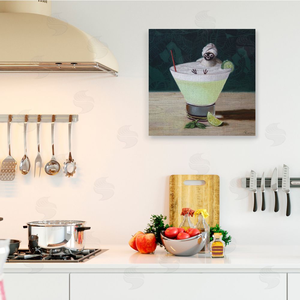 Lucia Heffernan Bird Bathing in Cucumber Martini Funny Animal Canvas Wall Art in Room