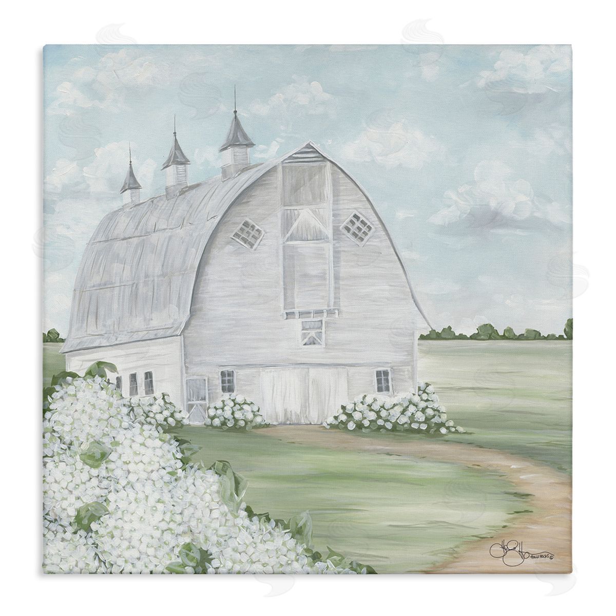 Soft Country Landscape with Hydrangeas Canvas Wall Art, Home Decor by Hollihocks Art