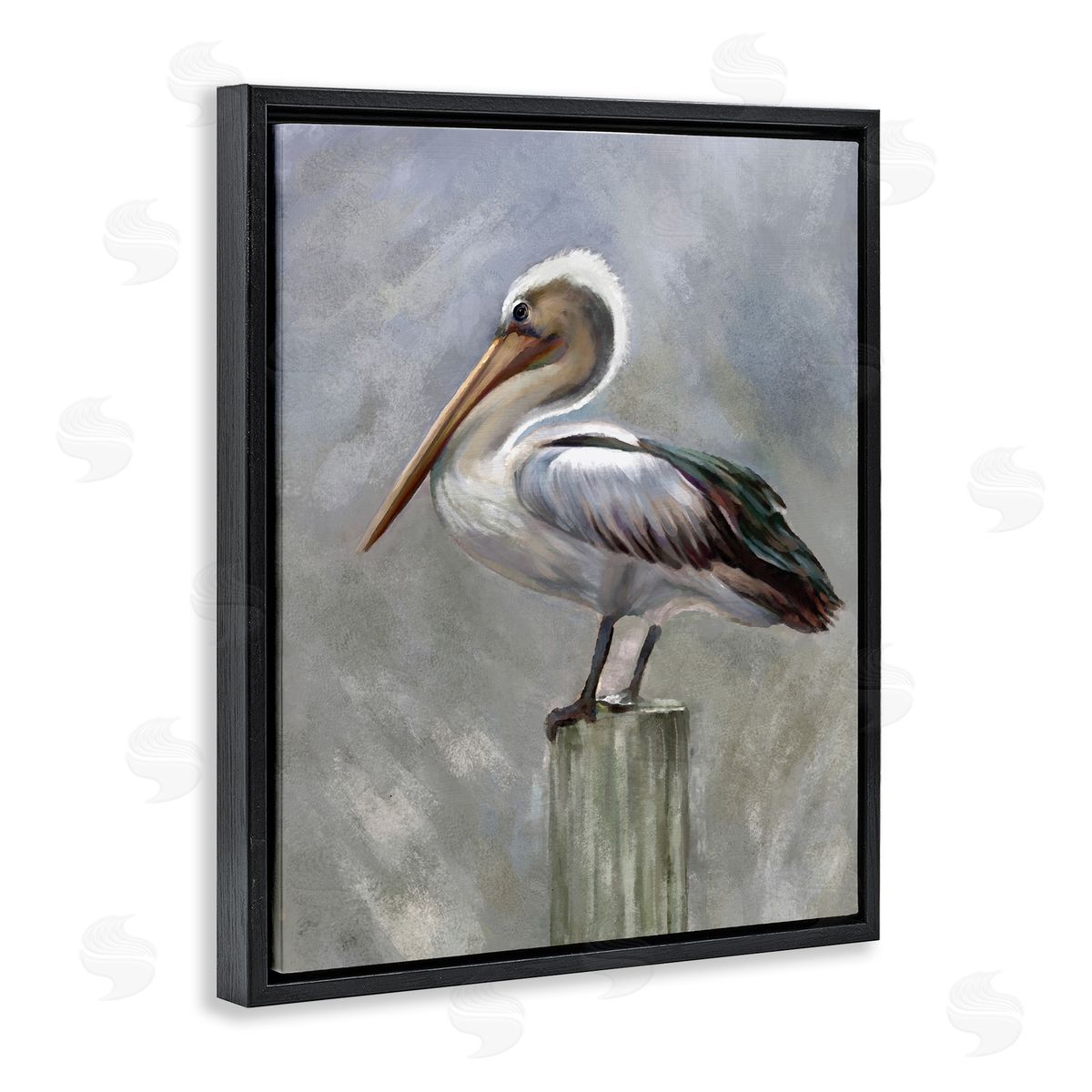 Heather Hayes Pelican Resting on Wooden Pillar Soft Grey