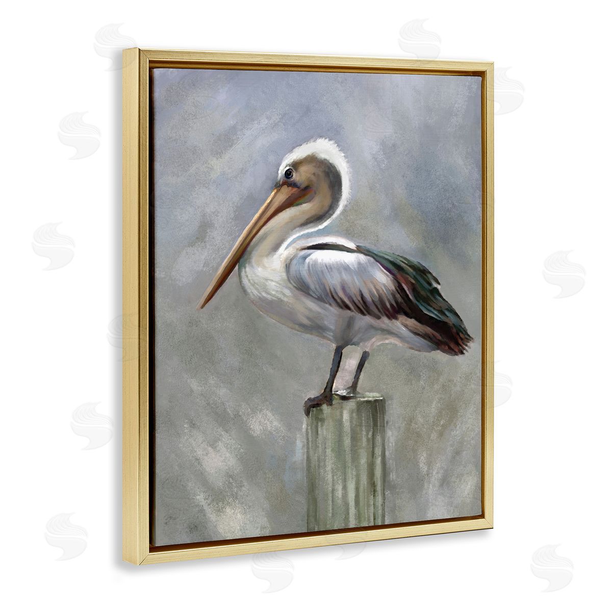 Heather Hayes Pelican Resting on Wooden Pillar Soft Grey