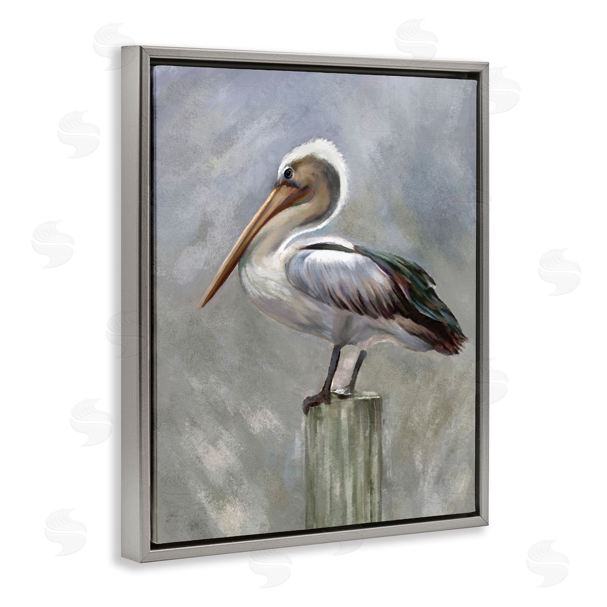 Heather Hayes Pelican Resting on Wooden Pillar Soft Grey