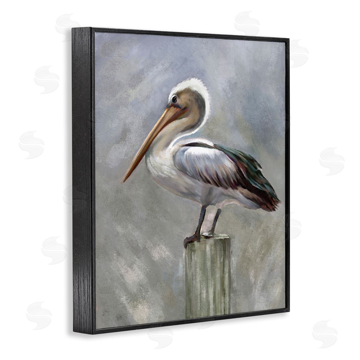 Heather Hayes Pelican Resting on Wooden Pillar Soft Grey