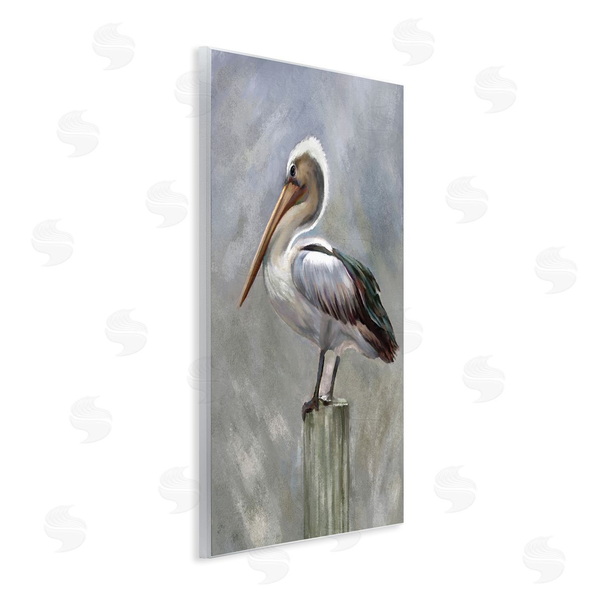 Heather Hayes Pelican Resting on Wooden Pillar Soft Grey