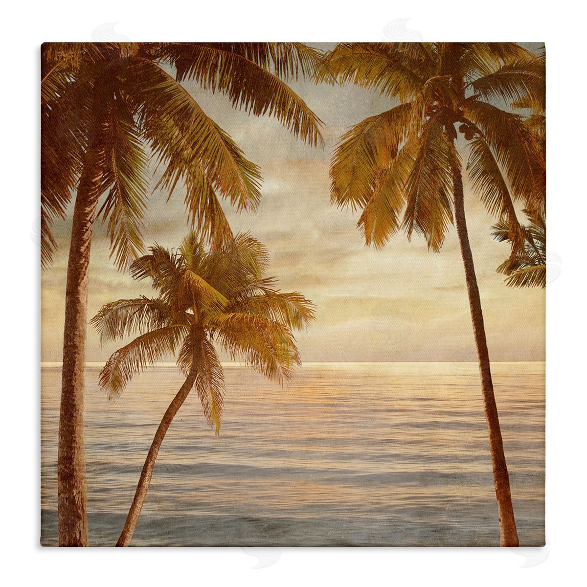 John Seba Palm Trees by Ocean Nautical Sunset Sky Stretched Canvas Wall Art Print
