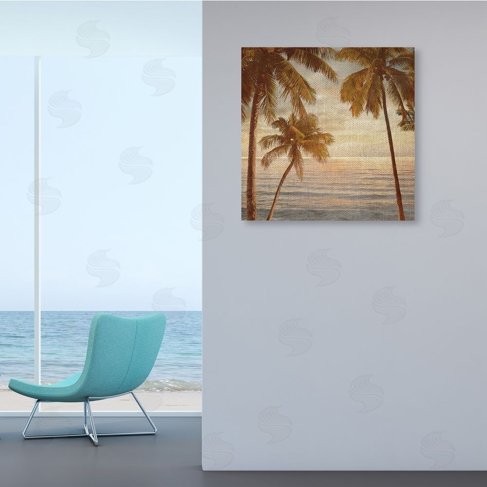 John Seba Palm Trees by Ocean Nautical Sunset Sky Canvas Wall Art in Room