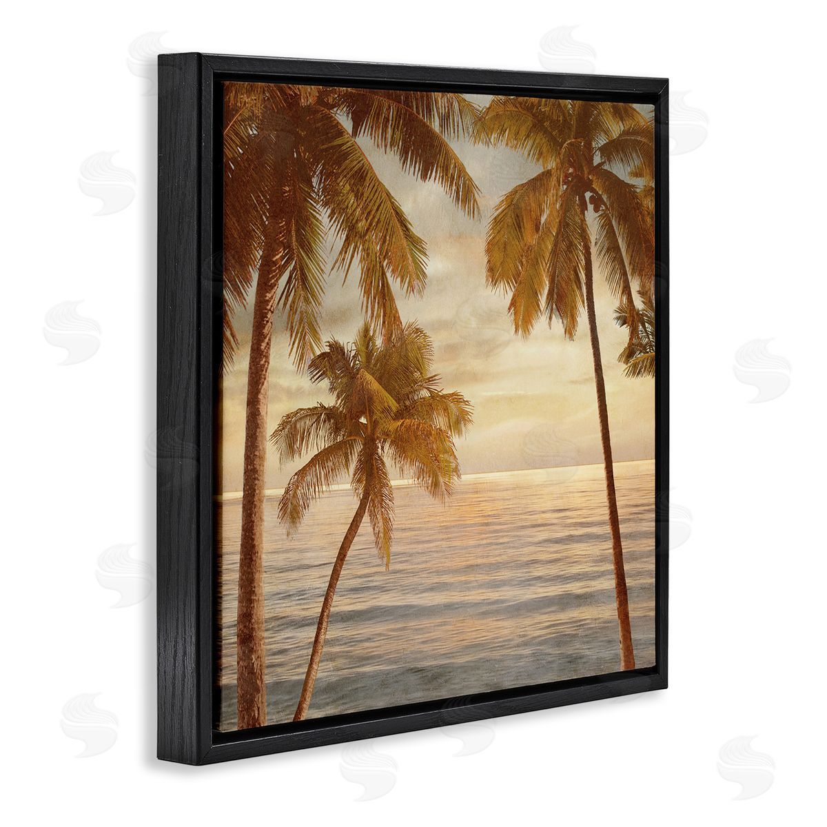 John Seba Palm Trees by Ocean Nautical Sunset Sky Black Floating Frame Canvas Wall Art Print