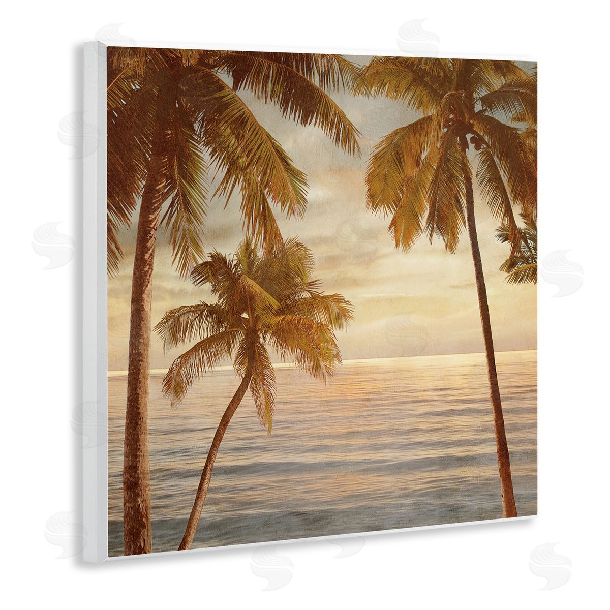 John Seba Palm Trees by Ocean Nautical Sunset Sky Wooden Wall Plaque Art Print