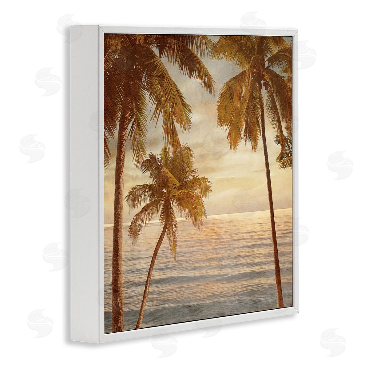 John Seba Palm Trees by Ocean Nautical Sunset Sky White Framed Glicee Wall Art Print