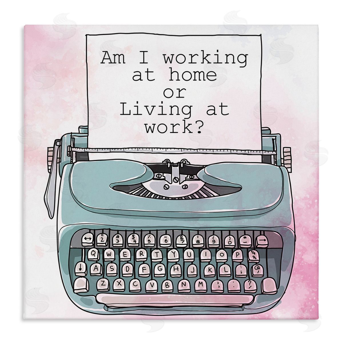 Kim Allen Working at Home Phrase Sassy Typewriter Over Pink Stretched Canvas Wall Art Print