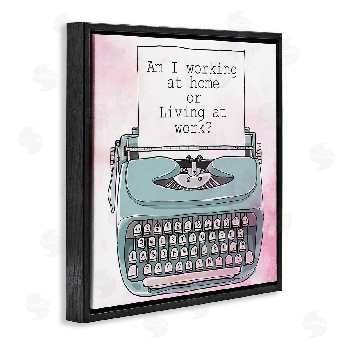 Kim Allen Working at Home Phrase Sassy Typewriter Over Pink Black Floating Frame Canvas Wall Art Print