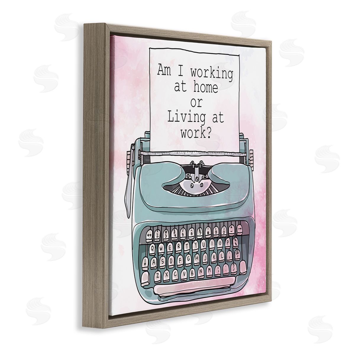 Kim Allen Working at Home Phrase Sassy Typewriter Over Pink Brown Floating Frame Canvas Wall Art Print