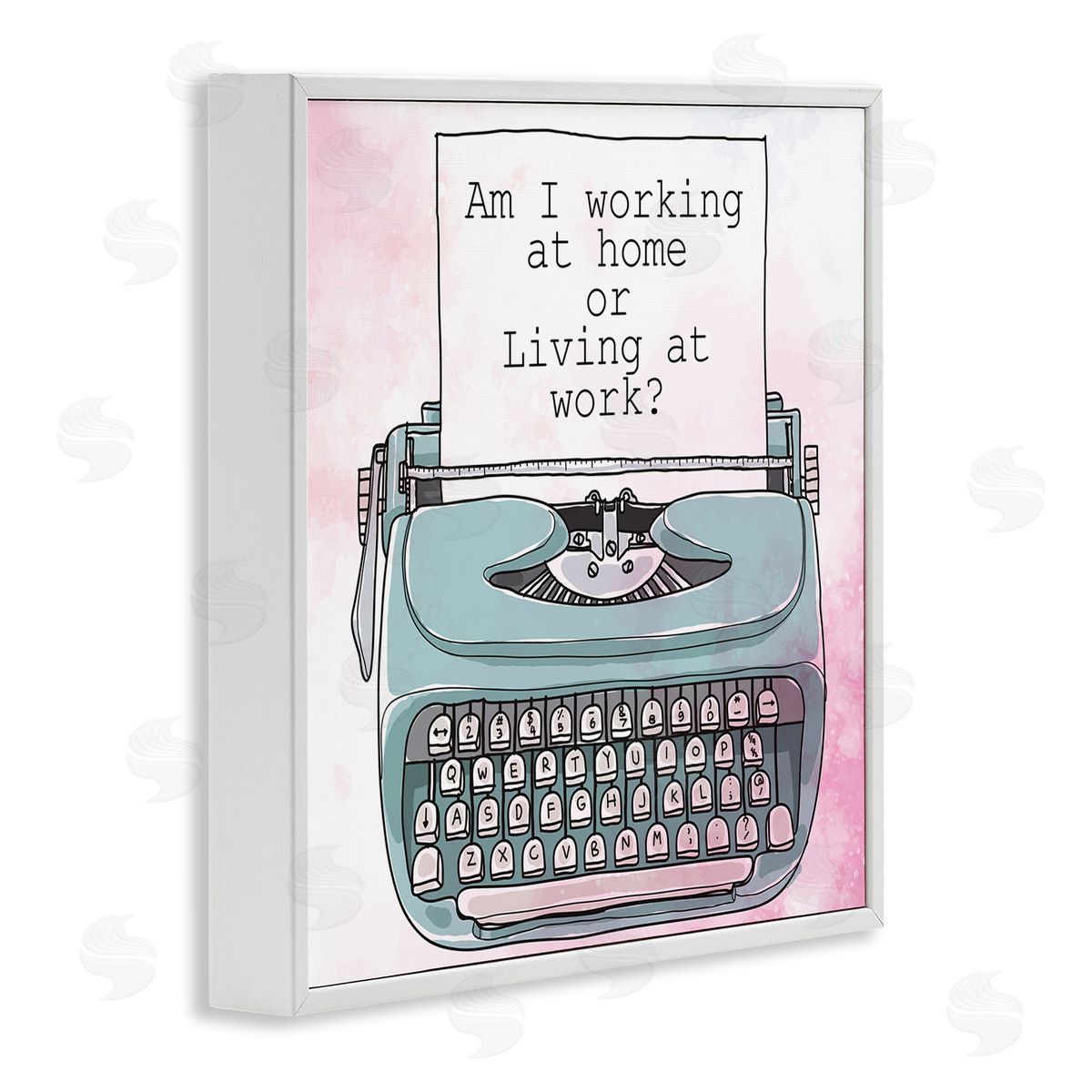 Kim Allen Working at Home Phrase Sassy Typewriter Over Pink White Framed Glicee Wall Art Print