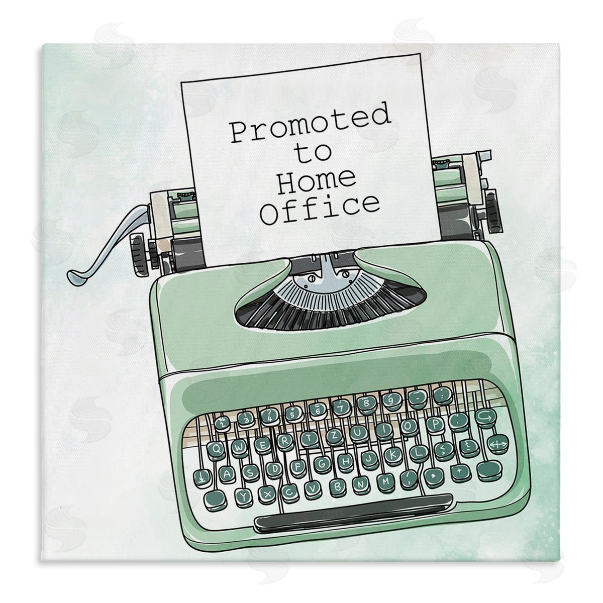 Kim Allen Promoted to Home Quote Green Watercolor Typewriter Stretched Canvas Wall Art Print