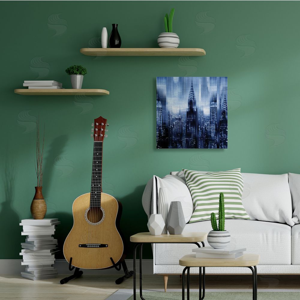 Kate Carrigan New York Cityscape Soft Focus Blue Architecture Canvas Wall Art in Room