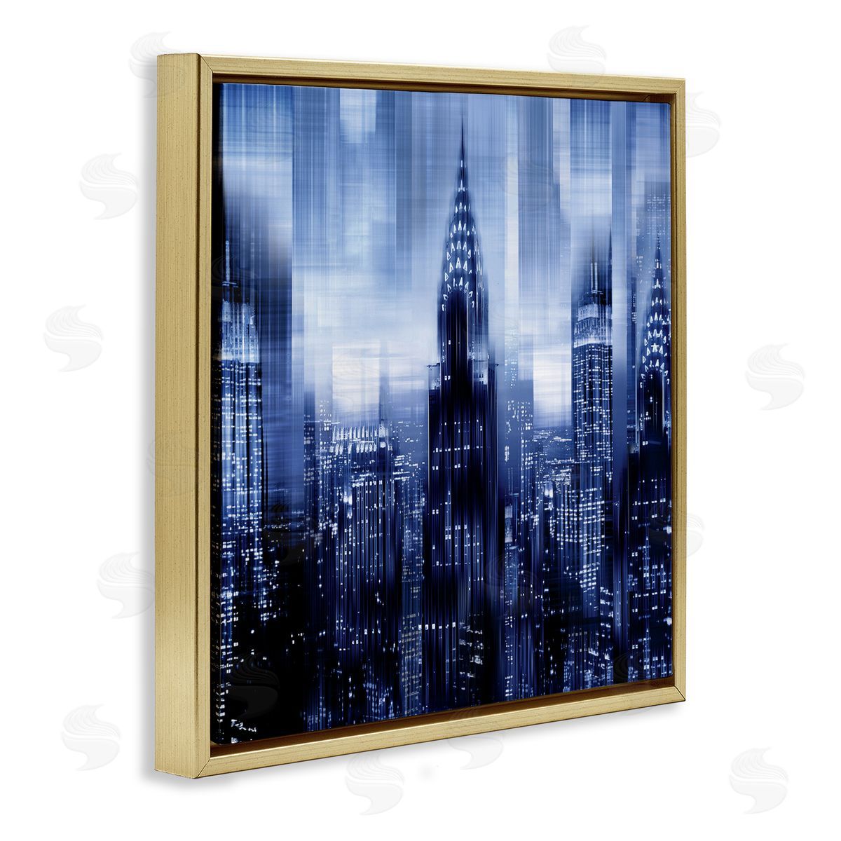 Kate Carrigan New York Cityscape Soft Focus Blue Architecture Gold Floating Frame Canvas Wall Art Print