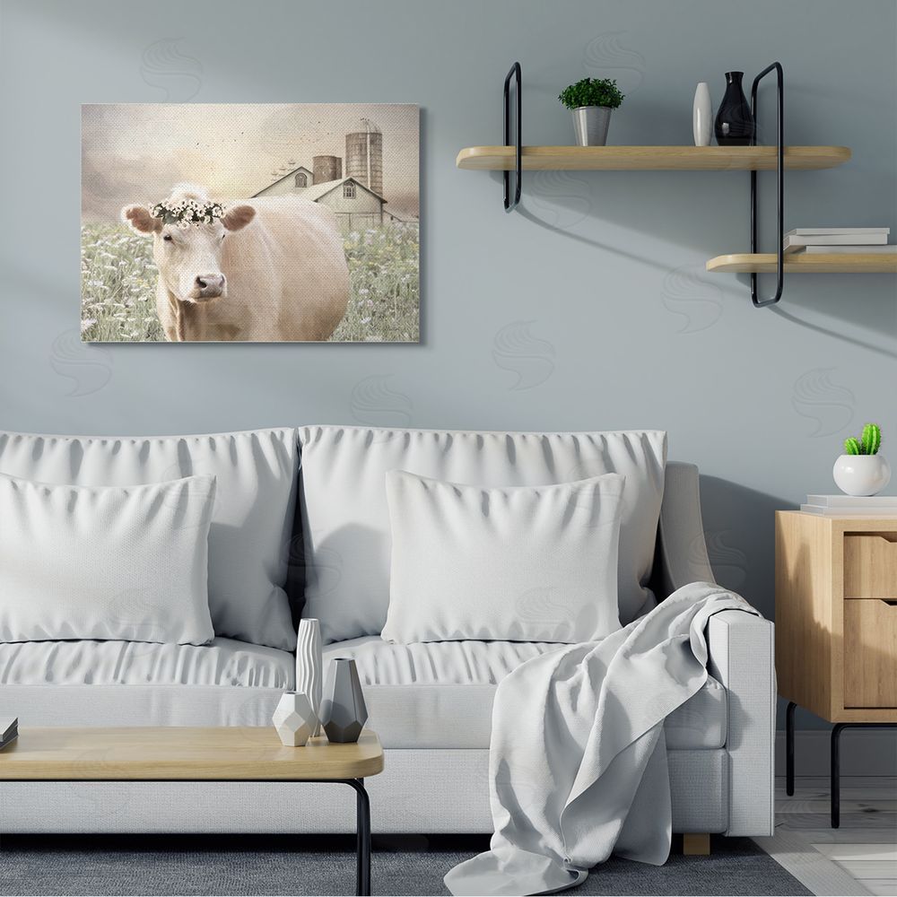 Lori Deiter Realistic Cow Floral Crown Tranquil Farm Field