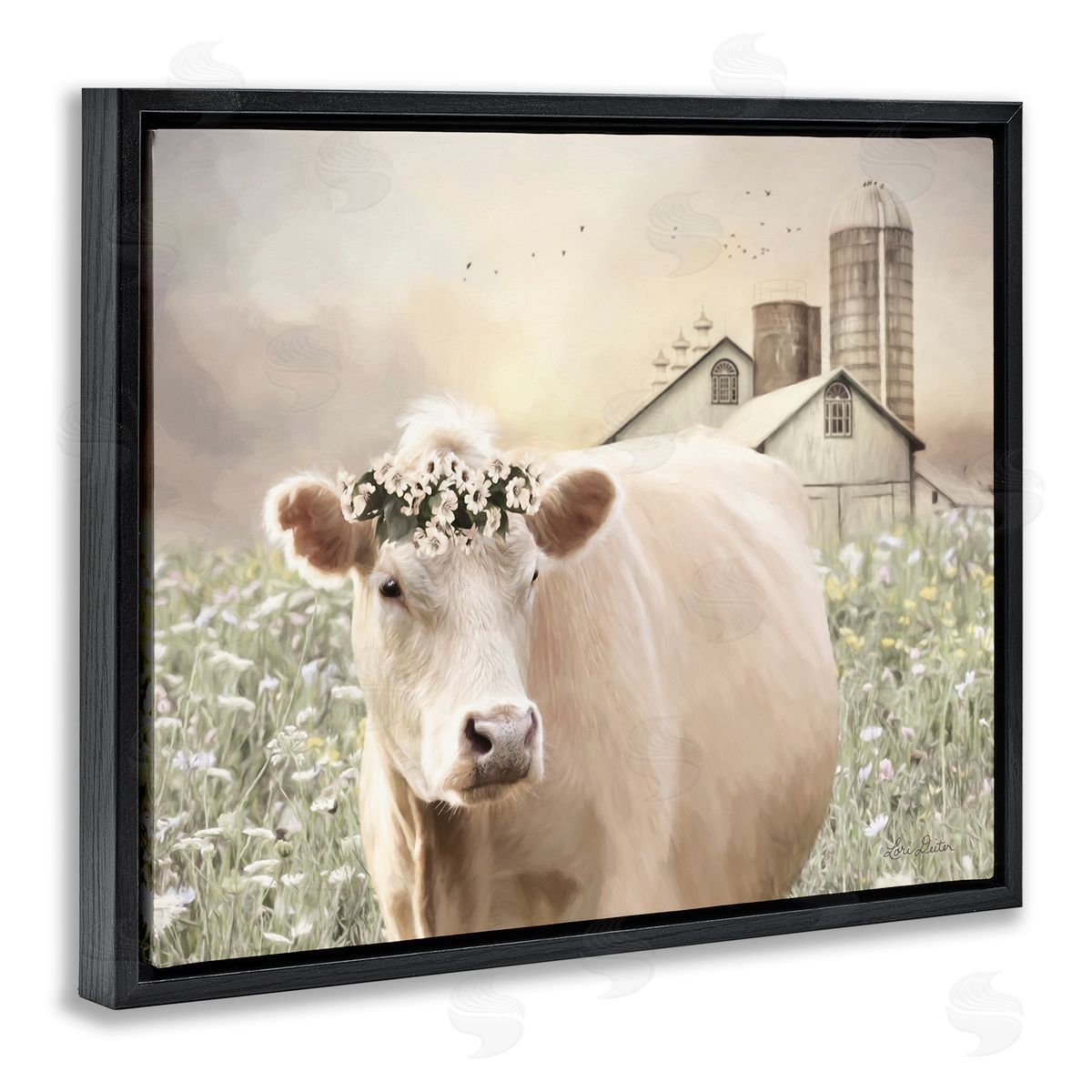 Lori Deiter Realistic Cow Floral Crown Tranquil Farm Field