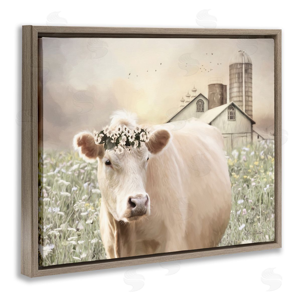 Lori Deiter Realistic Cow Floral Crown Tranquil Farm Field