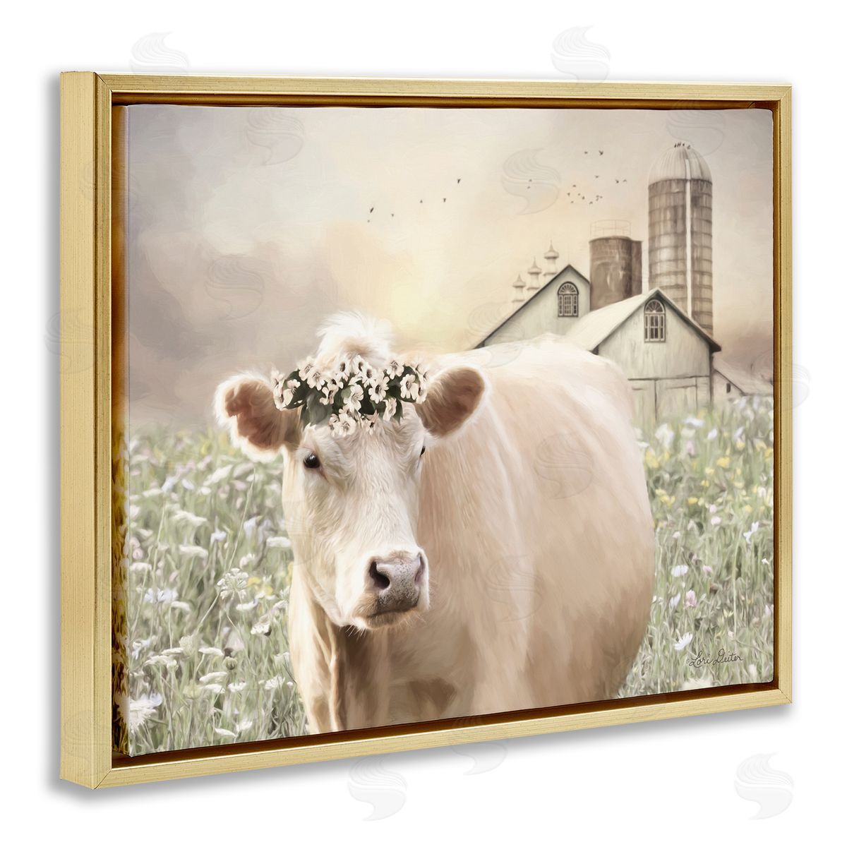 Lori Deiter Realistic Cow Floral Crown Tranquil Farm Field