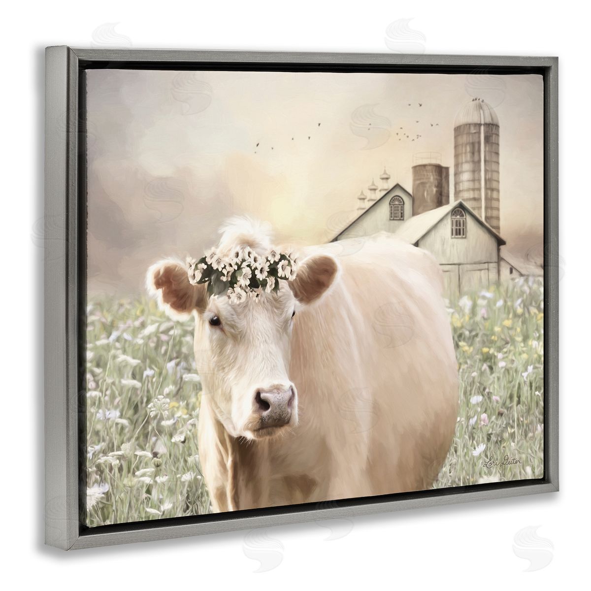 Lori Deiter Realistic Cow Floral Crown Tranquil Farm Field
