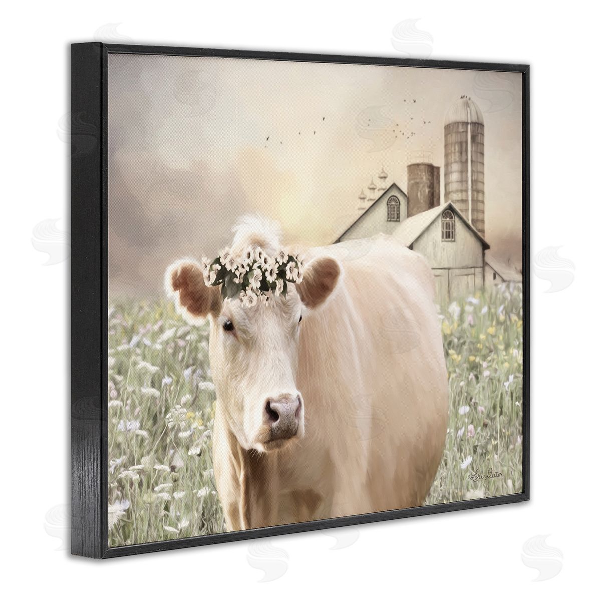 Lori Deiter Realistic Cow Floral Crown Tranquil Farm Field